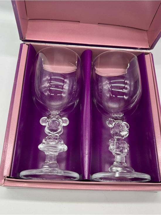 VTG Disney Mickey & Minnie 3D Figure Stem Wine Glass Set w/ Box Disney Wedding - Picture 12 of 16